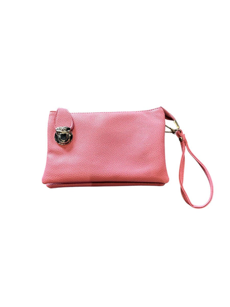 PINK ADJUSTABLE CROSSBODY BAG WITH SILVER CLASP AND MULTI POCKETS Handbag FashionWear Canada 
