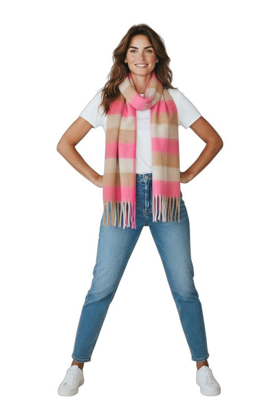 PINK AND CAMEL BLANKET SCARF Scarf Prenelove 