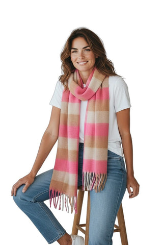 PINK AND CAMEL BLANKET SCARF Scarf Prenelove 