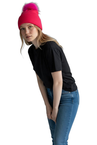 PINK BEANIE WITH REMOVABLE POM POM Prenelove 