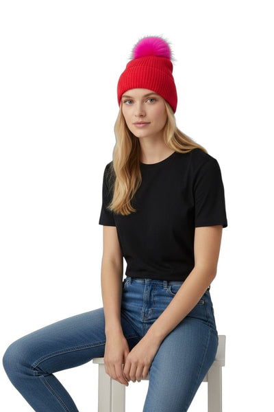 PINK BEANIE WITH REMOVABLE POM POM Prenelove Pink 