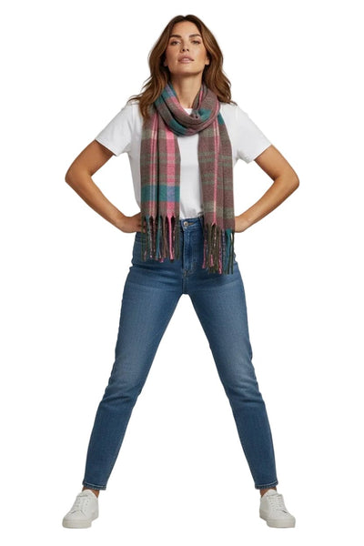 PINK BLUE MIX SOFT PLAID FRINGE SCARF Scarf FashionWear Canada 