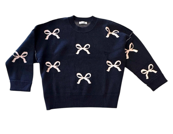 PINK BOW CUFFED SLEEVE NAVY SWEATER SWEATER FashionWear Collection 