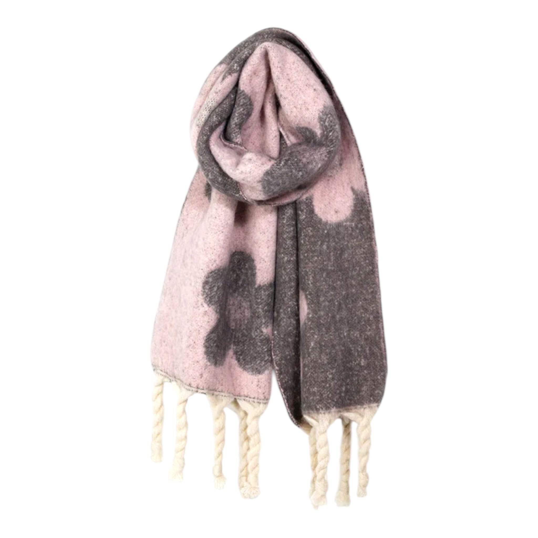 PINK BROWN FLOWER PRINT TASSEL SCARF Scarf FashionWear Canada Pink/Brown 