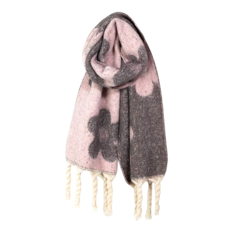 PINK BROWN FLOWER PRINT TASSEL SCARF Scarf FashionWear Canada Pink/Brown 