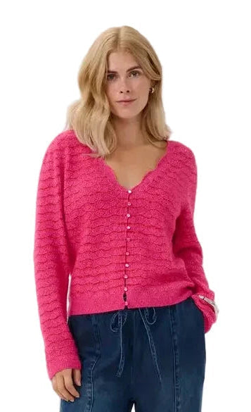 PINK CROP CARDIGAN WITH BUTTON DETAIL T Shirts & Tops CULTURE XS Pink 