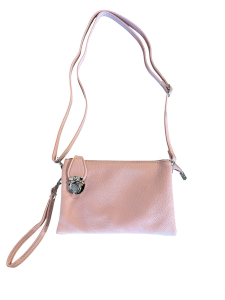 PINK CROSSBODY BAG WITH MULTI POCKETS & REMOVABLE ADJUSTABLE STRAP Handbag FashionWear Collection 