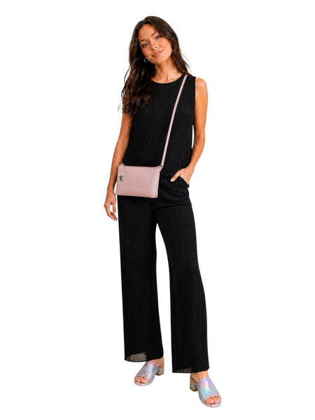 PINK CROSSBODY BAG WITH MULTI POCKETS & REMOVABLE ADJUSTABLE STRAP Handbag FashionWear Collection 