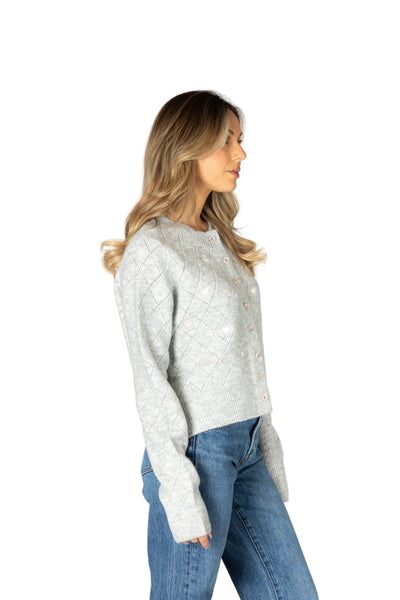 PINK CRYSTAL HEART DIAMOND POINTELLE CARDIGAN Cardigan LYLA + LUXE 