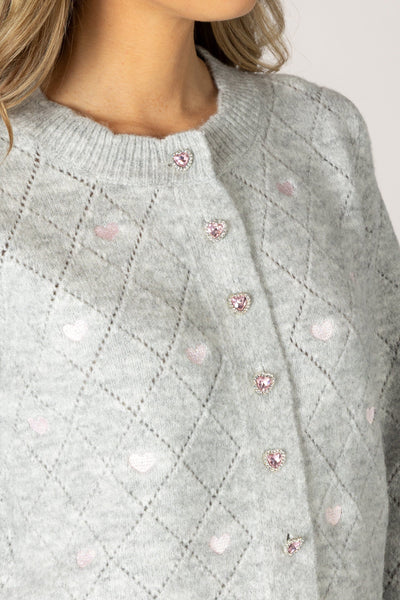 PINK CRYSTAL HEART DIAMOND POINTELLE CARDIGAN Cardigan LYLA + LUXE 