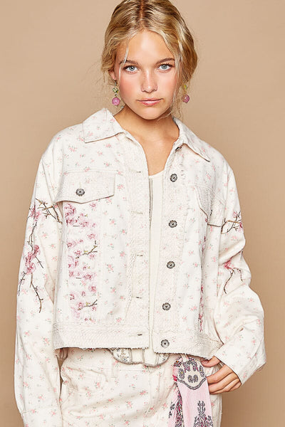 PINK EMBROIDERED DAINTY FLOWER ROSE JACKET Jacket FashionWear Collection 