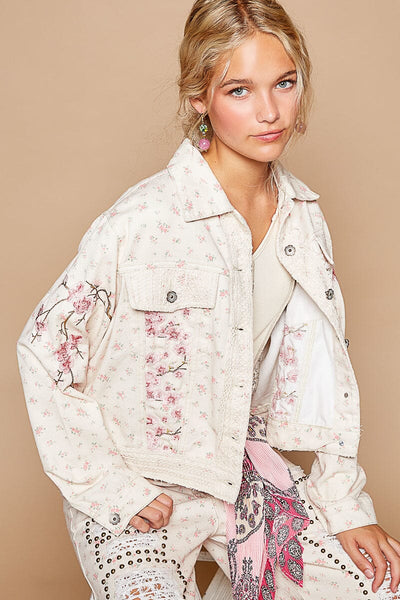 PINK EMBROIDERED DAINTY FLOWER ROSE JACKET Jacket FashionWear Collection 