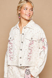 PINK EMBROIDERED DAINTY FLOWER ROSE JACKET Jacket FashionWear Collection S Pink Roses/Off White 