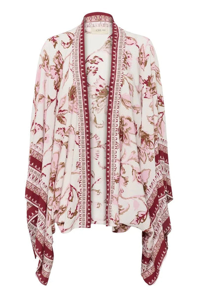 PINK FLORAL PRINT SHORT KIMONO Tank Top CREAM 