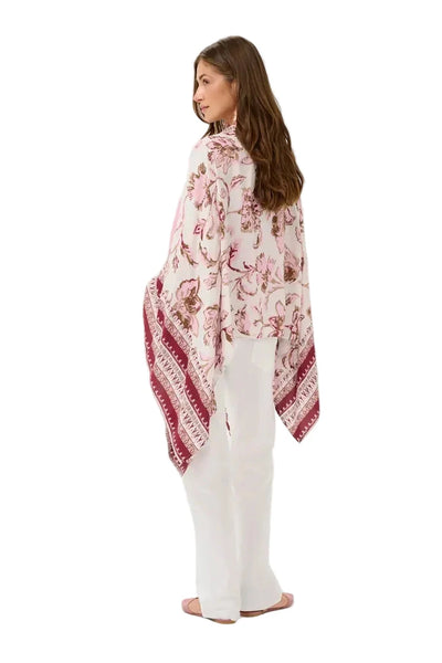 PINK FLORAL PRINT SHORT KIMONO Tank Top CREAM 