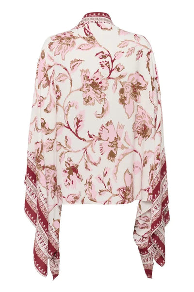 PINK FLORAL PRINT SHORT KIMONO Tank Top CREAM 