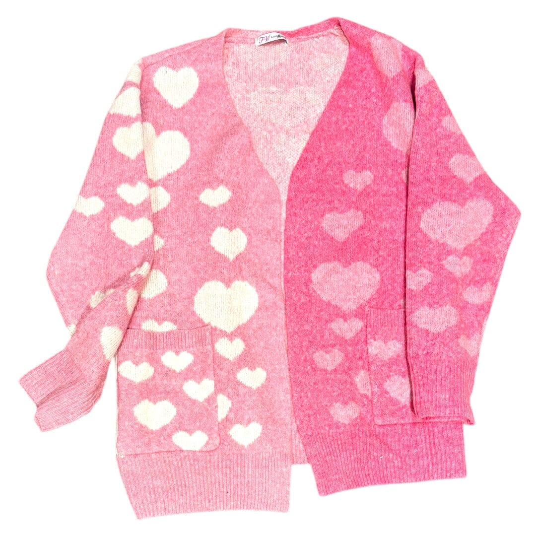 PINK HEART FRONT POCKET CARDIGAN Cardigan FashionWear Collection S Pink Hearts 