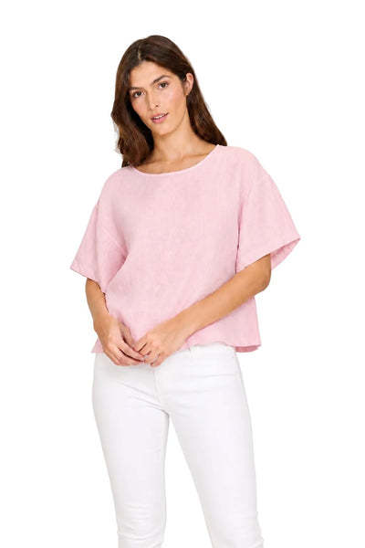 PINK LINEN SHORT SLEEVE TOP Top Pistache 