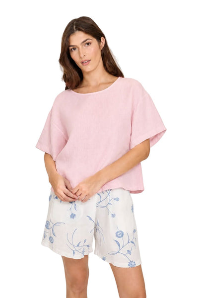 PINK LINEN SHORT SLEEVE TOP Top Pistache S Pink 