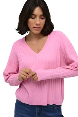 PINK LONG SLEEVE V NECK SWEATER Top Kaffe 