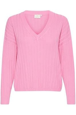 PINK LONG SLEEVE V NECK SWEATER Top Kaffe XS Pink 