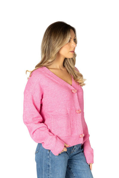 PINK NOVELTY V NECK HEART CARDIGAN Cardigan LYLA + LUXE 