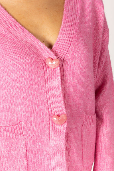 PINK NOVELTY V NECK HEART CARDIGAN Cardigan LYLA + LUXE 