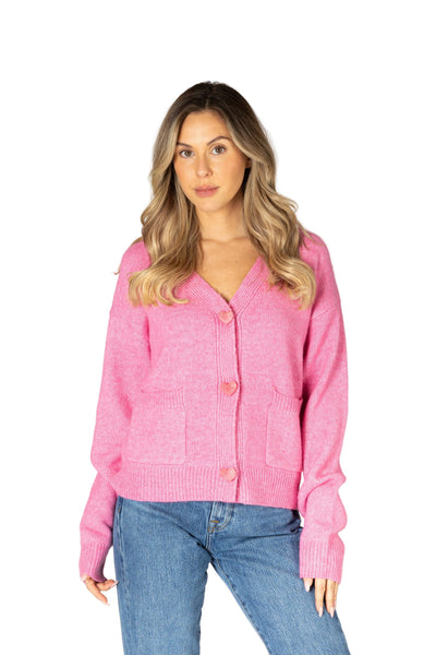 PINK NOVELTY V NECK HEART CARDIGAN Cardigan LYLA + LUXE XS Pink Flamingo 