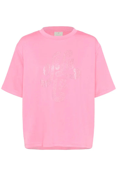 PINK OVERSIZED BLING CREW T-SHIRT Shirts & Tops Kaffe 