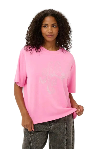 PINK OVERSIZED BLING CREW T-SHIRT Shirts & Tops Kaffe 