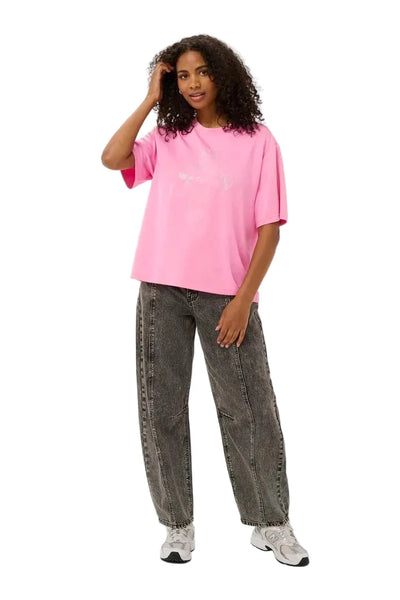 PINK OVERSIZED BLING CREW T-SHIRT Shirts & Tops Kaffe XS Pink 
