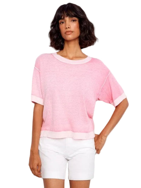 PINK SHORT SLEEVE REVERSE TOP Shirts & Tops Charlie B 