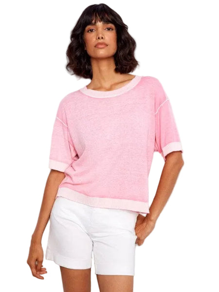 PINK SHORT SLEEVE REVERSE TOP Shirts & Tops Charlie B XS Candy Pink P387 