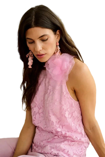 PINK SLEEVLESS LACE HALTER TANK Shirts & Tops CREAM 34 Pink 