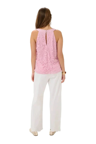 PINK SLEEVLESS LACE HALTER TANK Shirts & Tops CREAM 