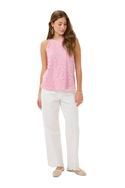 PINK SLEEVLESS LACE HALTER TANK Shirts & Tops CREAM 