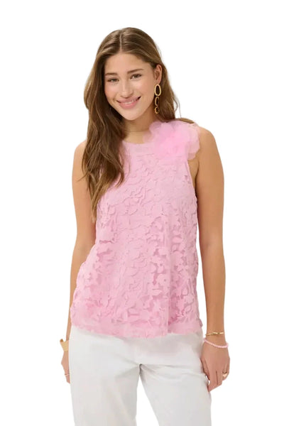 PINK SLEEVLESS LACE HALTER TANK Shirts & Tops CREAM 