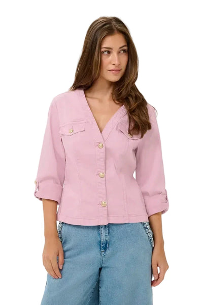 PINK V-NECK DENIM JACKET Jacket CREAM 