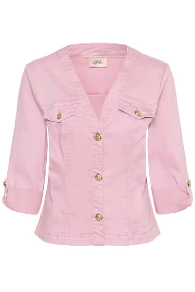PINK V-NECK DENIM JACKET Jacket CREAM 