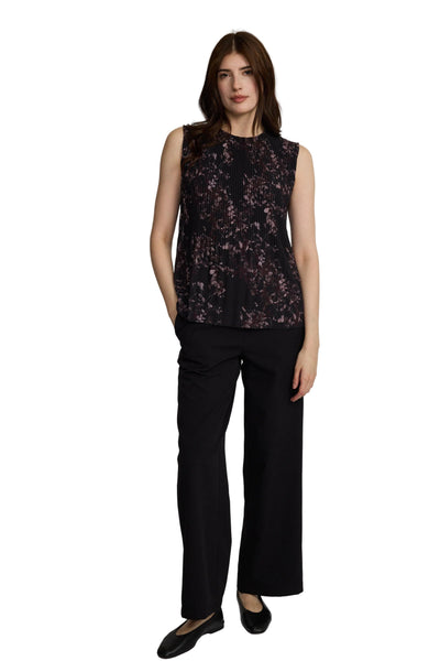 PINK WINE FLORAL PLEATED GEORGETTE FLOWY SLEEVELESS TOP Shirts & Tops Pistache 