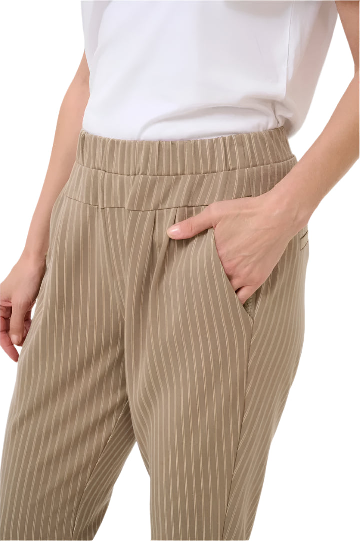 PINSTRIPE ELASTIC WAIST STRAIGHT LEG PANT Pants CREAM S Beige 