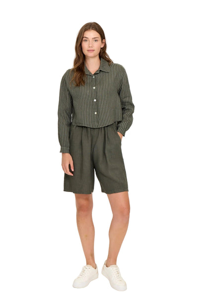 PINSTRIPED CROPPED LINEN BLOUSE Top Pistache 