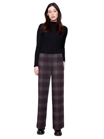 PLAID PRINTED PULL ON PONTE WIDE LEG PANTS Pant Charlie B 