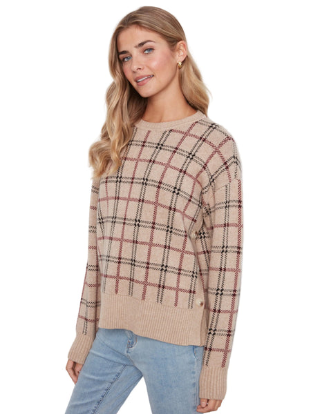 PLAID SWEATER WITH DECORATIVE SIDE BUTTON DETAIL SWEATER Charlie B 