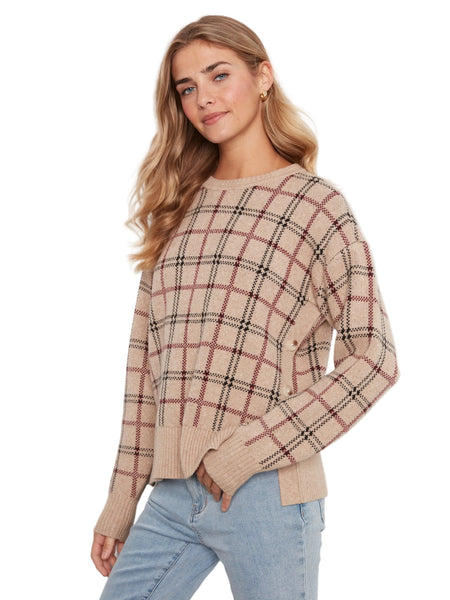 PLAID SWEATER WITH DECORATIVE SIDE BUTTON DETAIL SWEATER Charlie B 