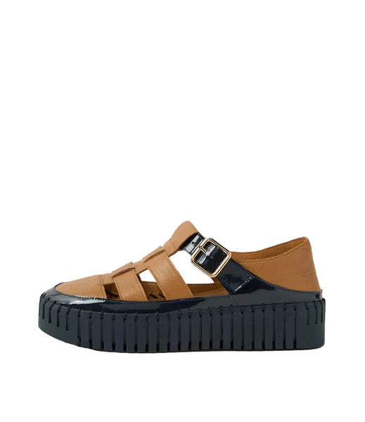 PLATFORM LEATHER SNEAKER Shoes Django & Juliette 36 Navy Tan 