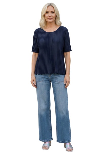 PLEATED NAVY SHORT SLEEVE TOP Top Pistache 