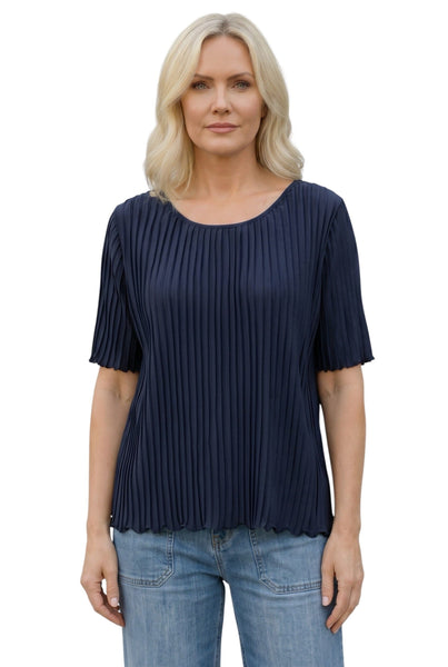 PLEATED NAVY SHORT SLEEVE TOP Top Pistache XS Navy 