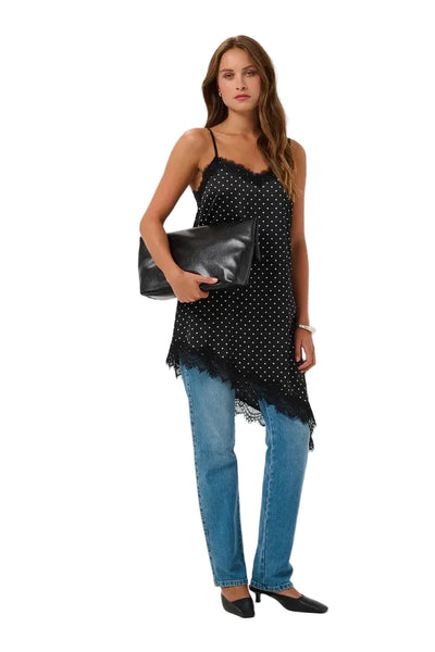 POLKA DOT TANK TOP WITH ASYMMETRICAL LACE HEMLINE Shirts & Tops Kaffe 