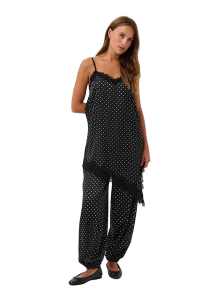 POLKA DOT TANK TOP WITH ASYMMETRICAL LACE HEMLINE Shirts & Tops Kaffe 